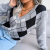 Pull en maille argyle - jumper tendance à col en v pour femmes