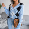 Pull en maille argyle - jumper tendance à col en v pour femmes