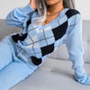 Pull en maille argyle - jumper tendance à col en v pour femmes