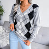 Pull en maille argyle - jumper tendance à col en v pour femmes