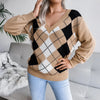 Pull en maille argyle - jumper tendance à col en v pour femmes