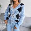 Pull en maille argyle - jumper tendance à col en v pour femmes
