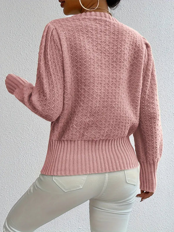 Pull en tricot - élégant pull pour femmes avec manches bouffantes