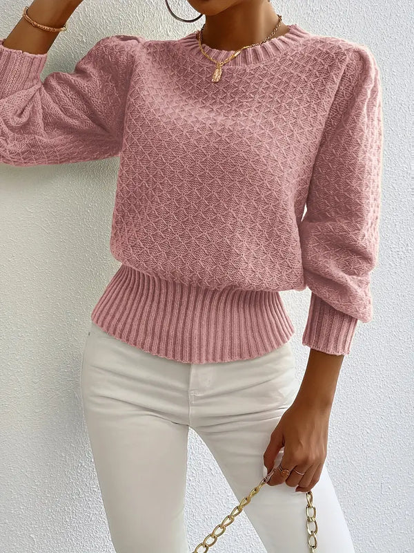 Pull en tricot - élégant pull pour femmes avec manches bouffantes