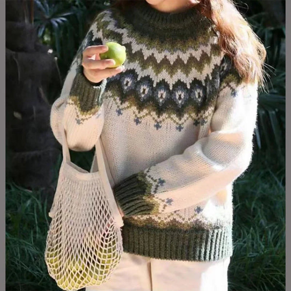 Pull en tricot - pull d'hiver pour femmes avec empiècement à motifs