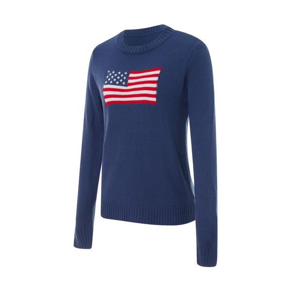 Pull tricoté avec drapeau américain - pull casual bleu marine pour femmes