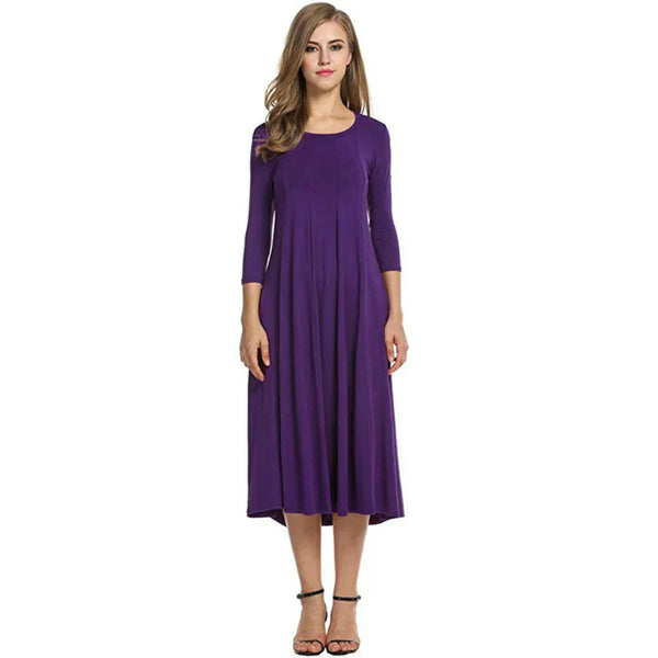 Robe midi femme - ourlet évasé pour un style décontracté - robe casual à manches trois-quarts