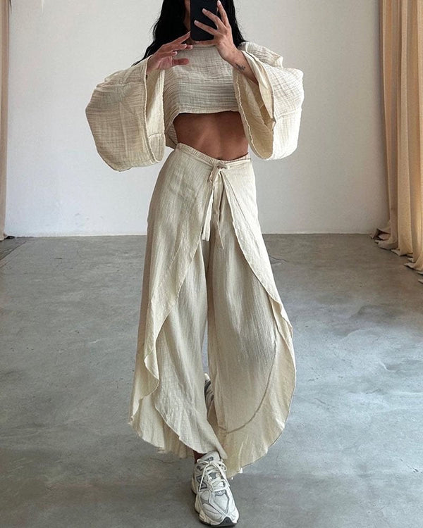 Ensemble femme : top court et pantalon large - tenue décontractée légère pour vos sorties