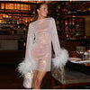 Robe à sequins pour femmes avec détails en plumes - tenue sophistiquée pour vos soirées
