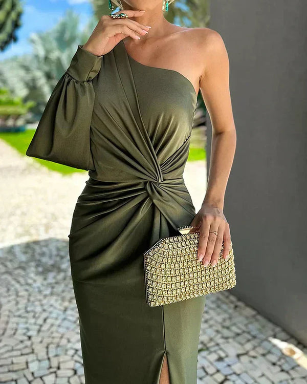 Robe asymétrique chic - élégante robe verte pour femmes