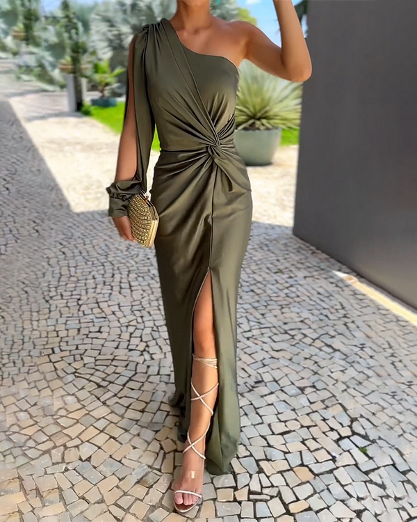 Robe asymétrique chic - élégante robe verte pour femmes