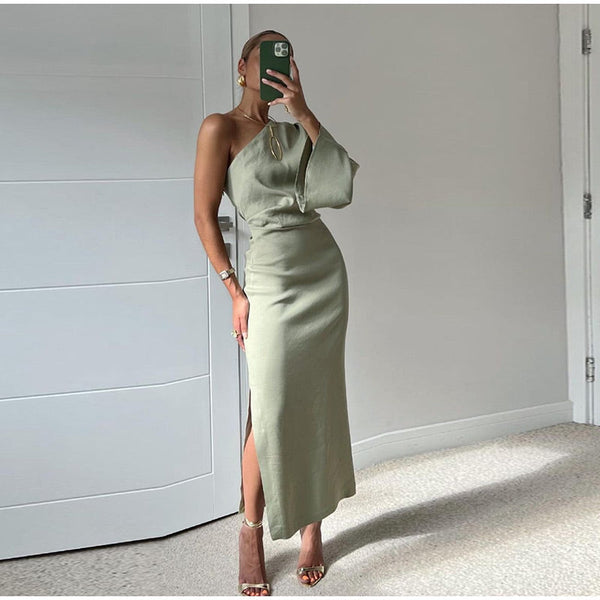 Robe asymétrique - robe de soirée élégante en vert sophistiqué