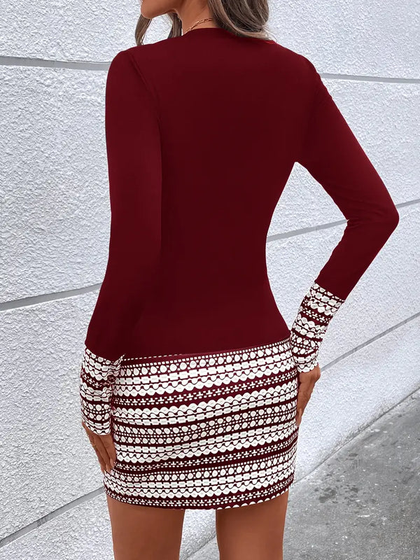 Robe bodycon - élégante robe longue à manches pour femmes avec ourlet à motifs