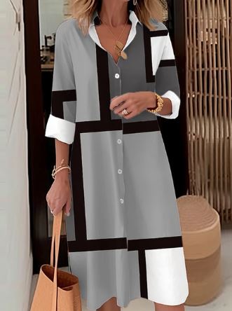 Robe chemise - élégante robe à boutons avec motif géométrique