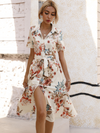 Robe chemise florale - midi sophistiquée avec ceinture à nouer pour femme