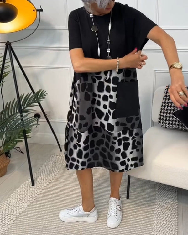 Robe décontractée - élégante robe noire et grise avec poches pour femmes