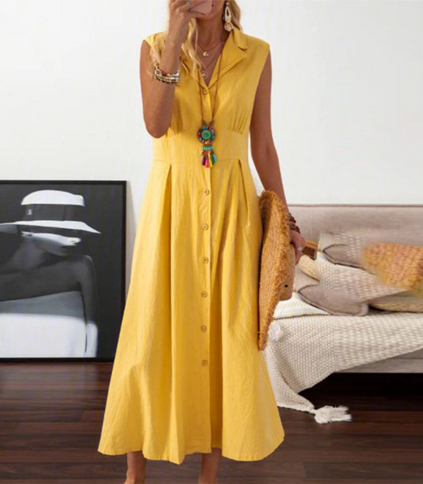Robe d'été - robe sans manches chic à boutons pour les journées ensoleillées