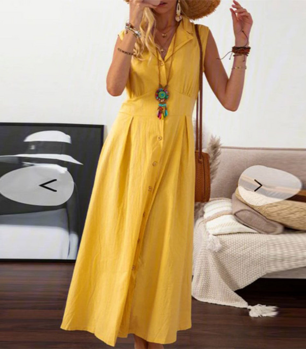 Robe d'été - robe sans manches chic à boutons pour les journées ensoleillées