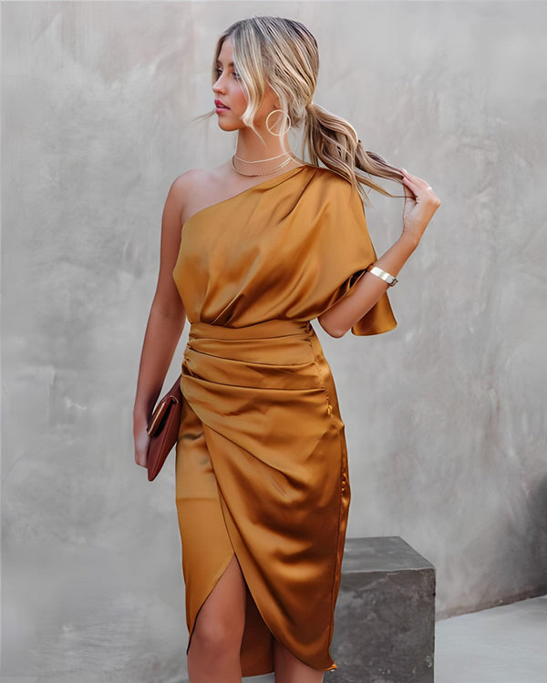 Robe élégante à épaule dénudée en satin - mode de soirée raffinée pour femmes