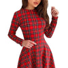 Robe en tartan rouge - robe patineuse à manches longues pour femmes