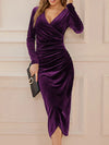 Robe en velours à nouer - robe longue à manches sophistiquée pour femme