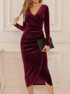 Robe en velours à nouer - robe longue à manches sophistiquée pour femme