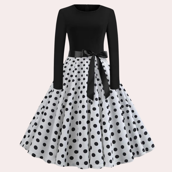 Robe évasée - robe raffinée à manches longues avec pois