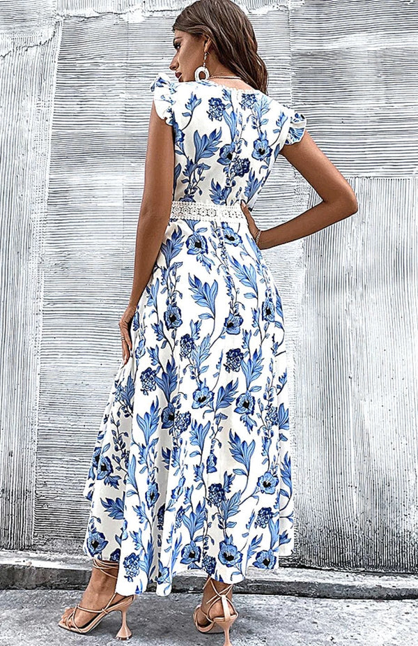 Robe fleurie - élégante robe d'été bleue pour femmes