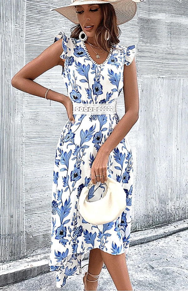 Robe fleurie - élégante robe d'été bleue pour femmes