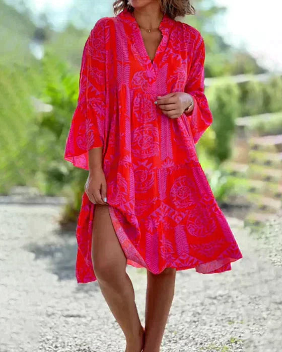 Robe kaftan - couvre-maillot vibrant rouge orange pour femmes