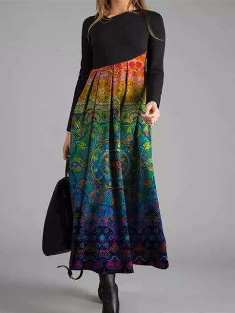 Robe longue en velours noir fleuri - tenue élégante pour l'hiver