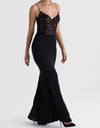 Robe maxi avec bustier en dentelle - élégante robe de soirée noire pour femmes