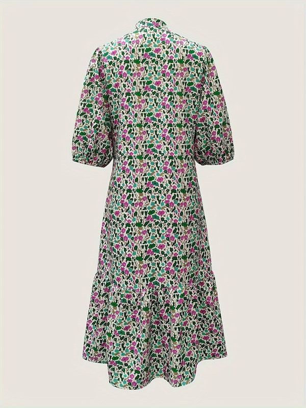 Robe midi à fleurs - élégante robe verte pour femmes
