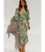 Robe midi à imprimé floral vert olive - élégante robe à col en v pour femmes