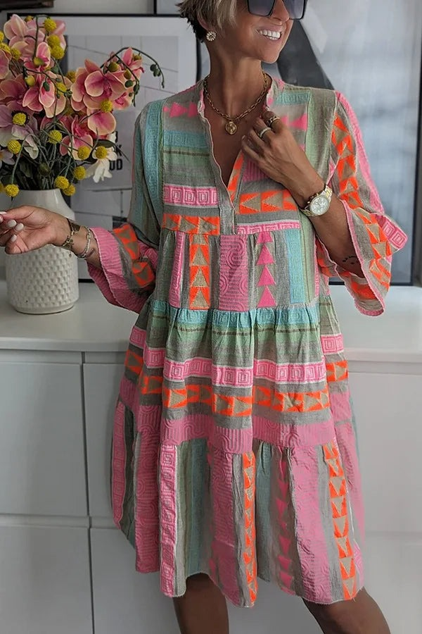 Robe midi artistique - tunique d'été multicolore pour femmes