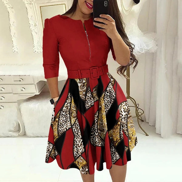 Robe midi avec ceinture - robe élégante avec détails zippés