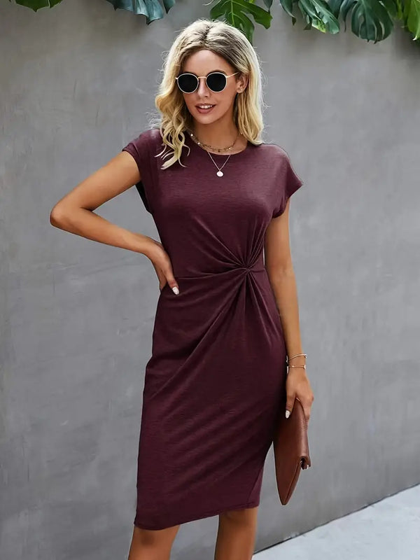 Robe midi - chic avec nœud twist pour femmes