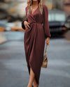 Robe midi chic - robe bordeaux à manches ballon pour femmes