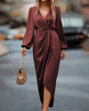 Robe midi chic - robe bordeaux à manches ballon pour femmes
