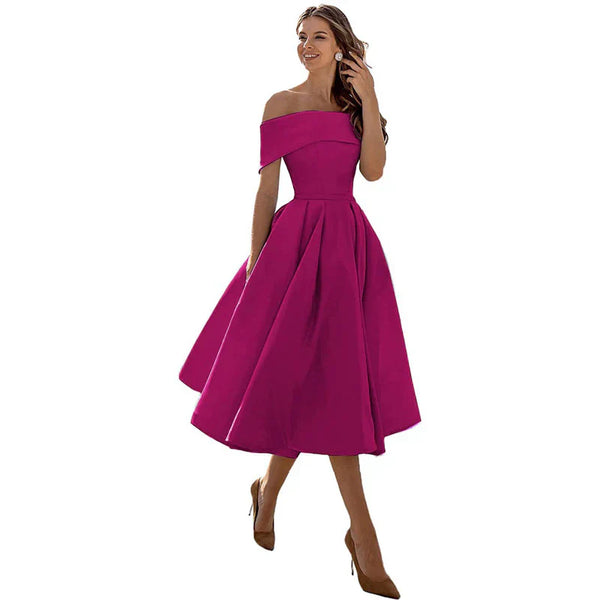 Robe midi décolletée chic - robe cocktail tendance pour dames