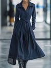 Robe midi en denim - élégant manteau ceinturé bleu foncé pour femmes