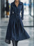 Robe midi en denim - élégant manteau ceinturé bleu foncé pour femmes