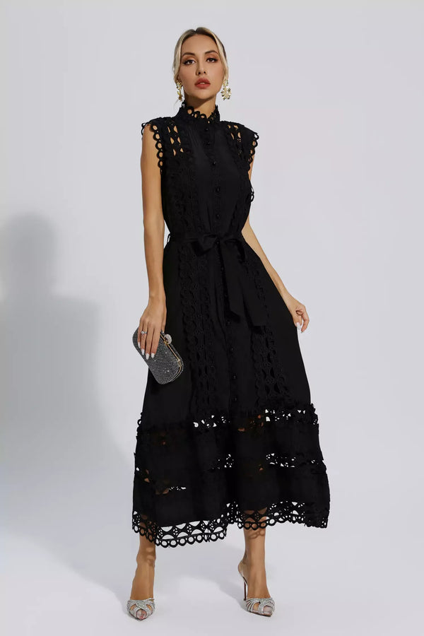 Robe midi en dentelle noire - élégance féminine