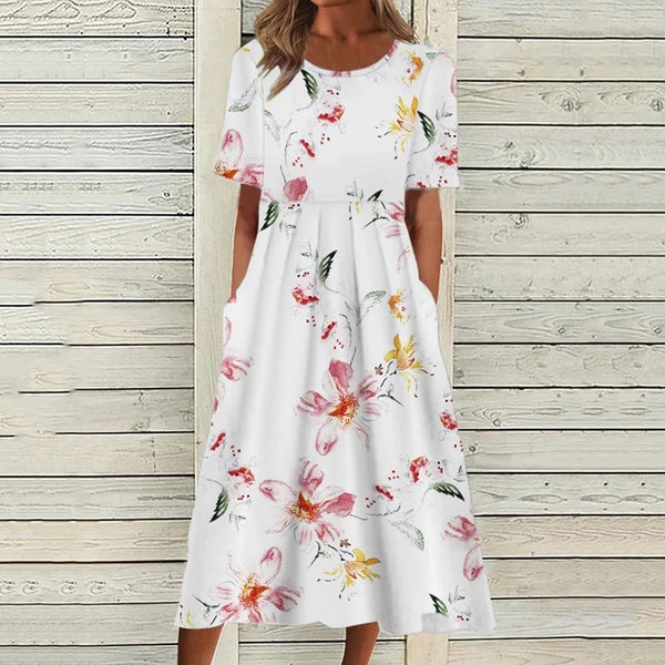 Robe midi fleurie - magnifique robe blanche avec poches pour femmes