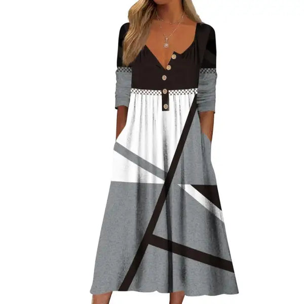 Robe midi fleurie - robe élégante à boutons avec poches pour femmes