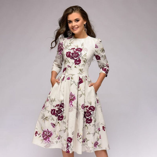 Robe midi fleurie - robe élégante pour femmes avec poches