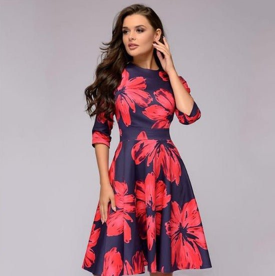 Robe midi fleurie - robe élégante pour femmes avec poches