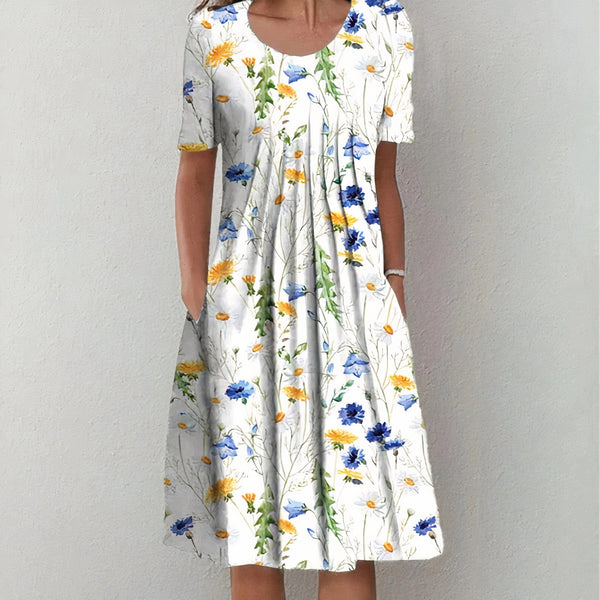 Robe midi florale - élégante robe d'été en coton pour dames