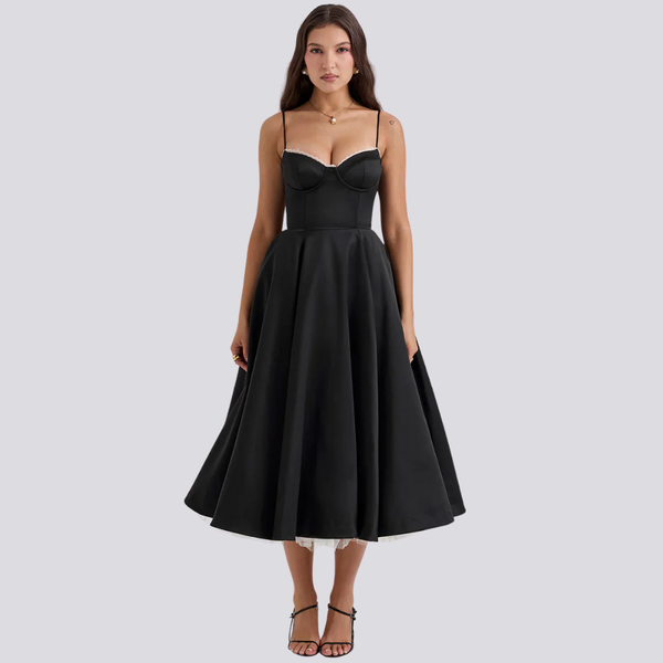 Robe midi florale - robe féminine à imprimé botanique avec corsage ajusté