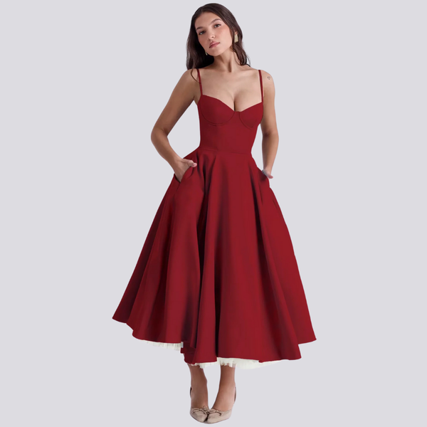 Robe midi florale - robe féminine à imprimé botanique avec corsage ajusté
